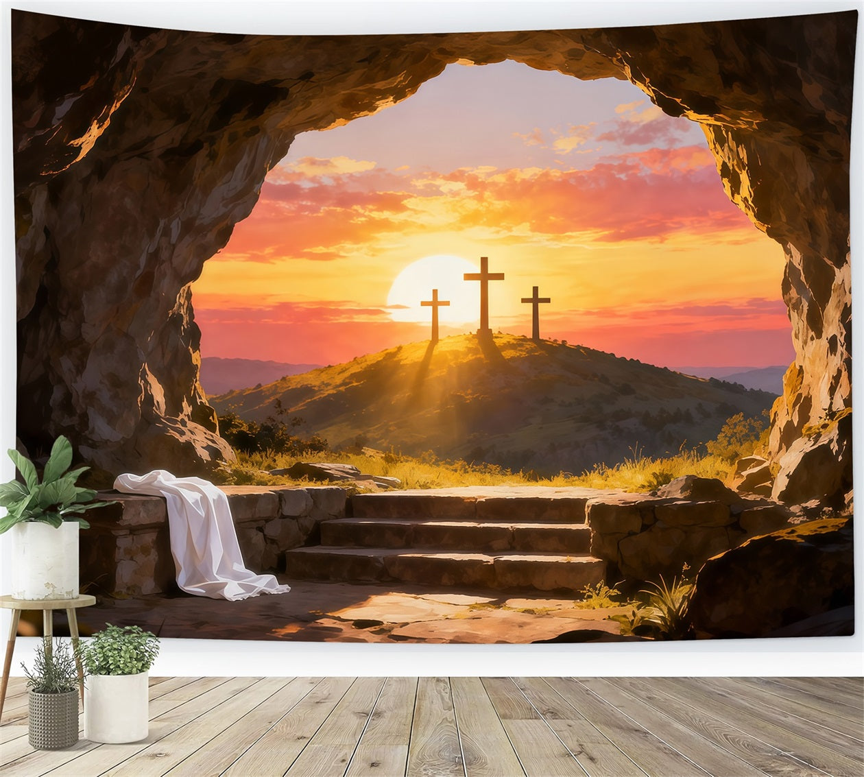Religiöser Osterhintergrund „Er ist auferstanden“ Leeres Grab Osterhintergrund für Fotos LXX61-137