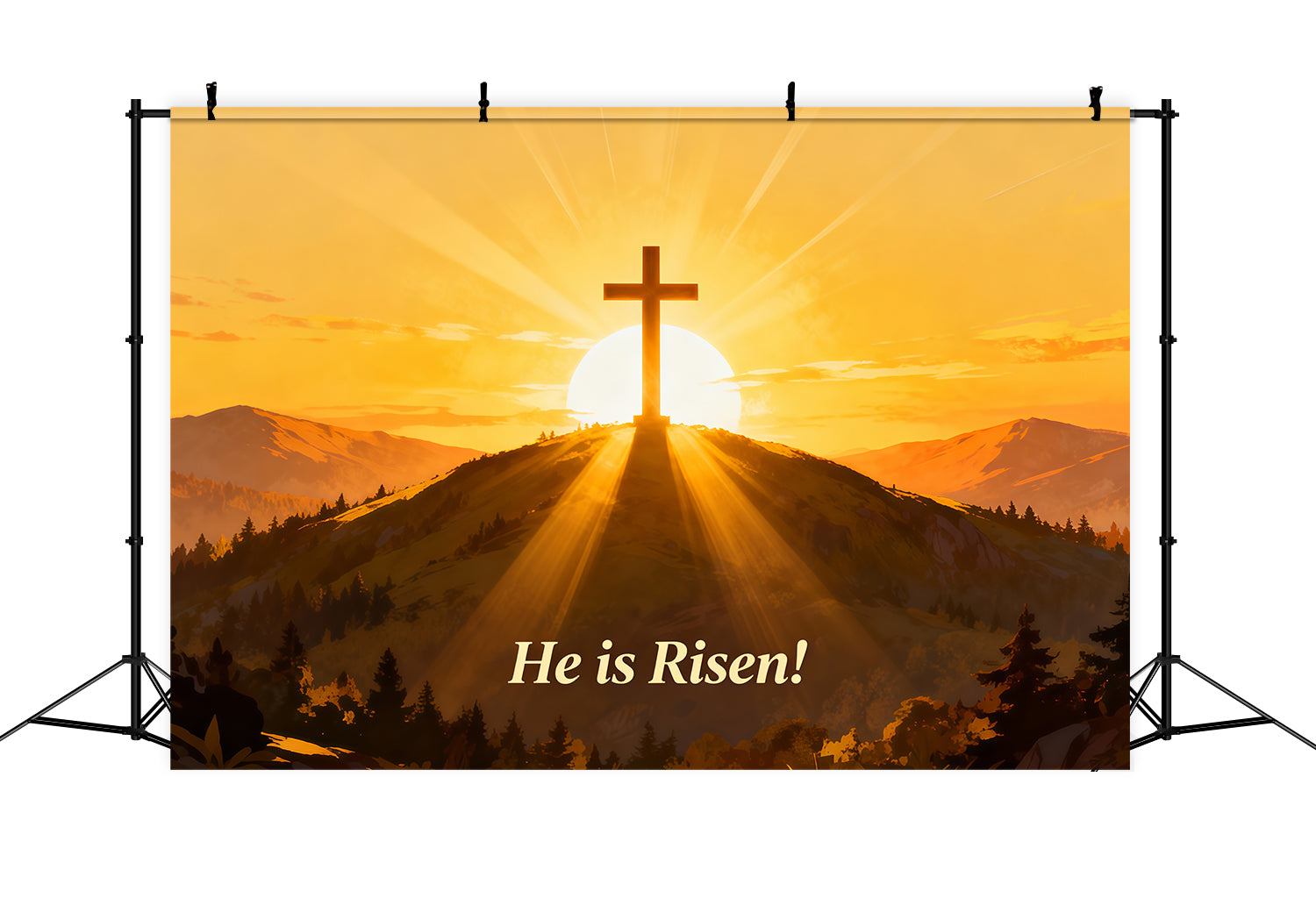 Hintergrund „Er ist auferstanden“ Oster-Bildhintergrund „Cross Hill Sunrise Glow“ LXX61-140