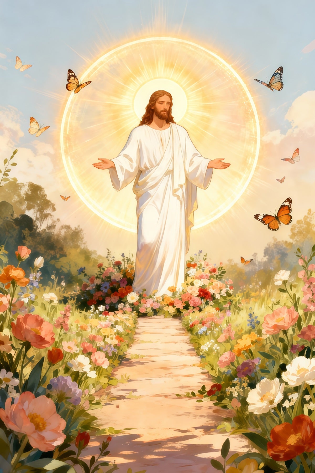 Christlicher Oster-Hintergrund Er ist auferstanden Schmetterlingsblüte Oster-Fotohintergründe LXX61-147