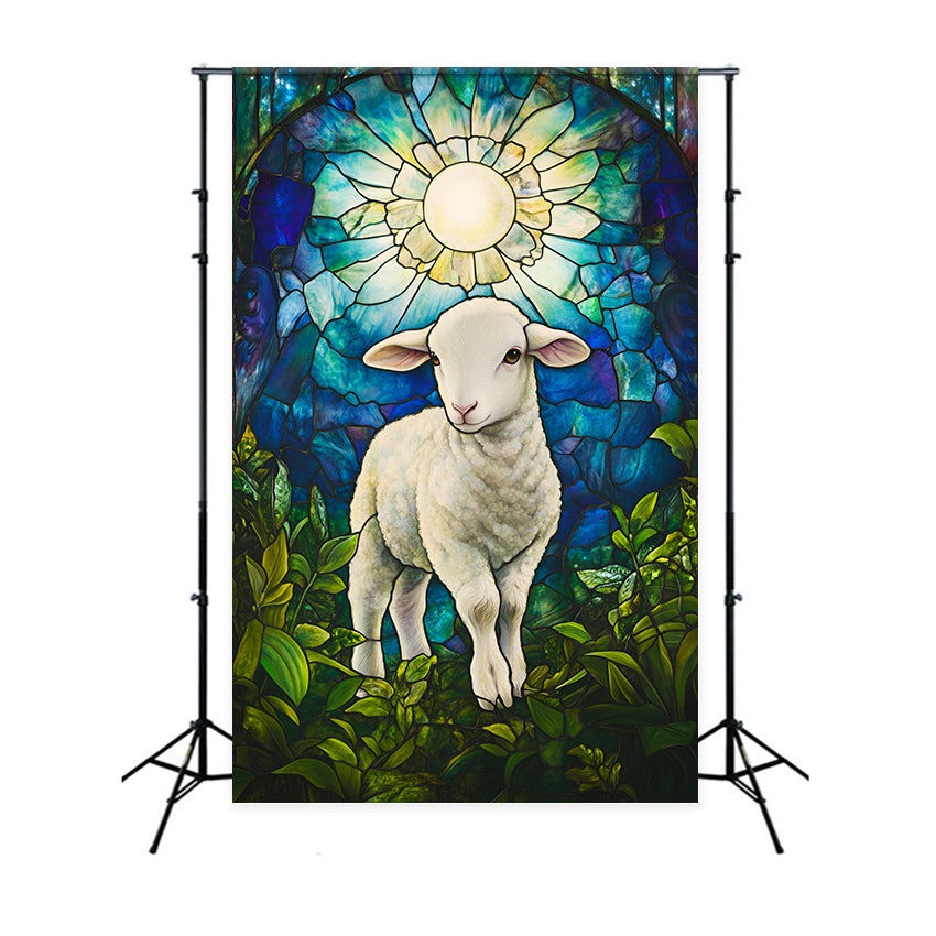Religiöse Osterhintergründe Lamm Buntglas Er ist auferstanden Oster-Fotohintergründe LXX61-149