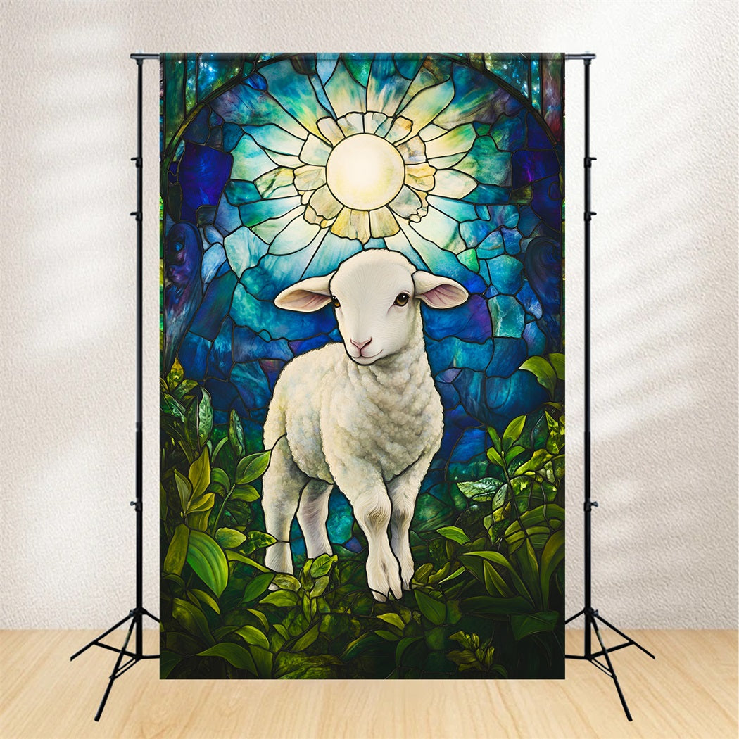 Religiöse Osterhintergründe Lamm Buntglas Er ist auferstanden Oster-Fotohintergründe LXX61-149