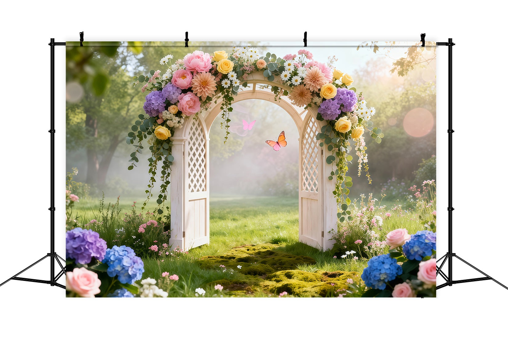 Schmetterlingshintergründe Pastellfarbener Blumengarten Tor Frühlingshintergrund Ideen LXX61-160