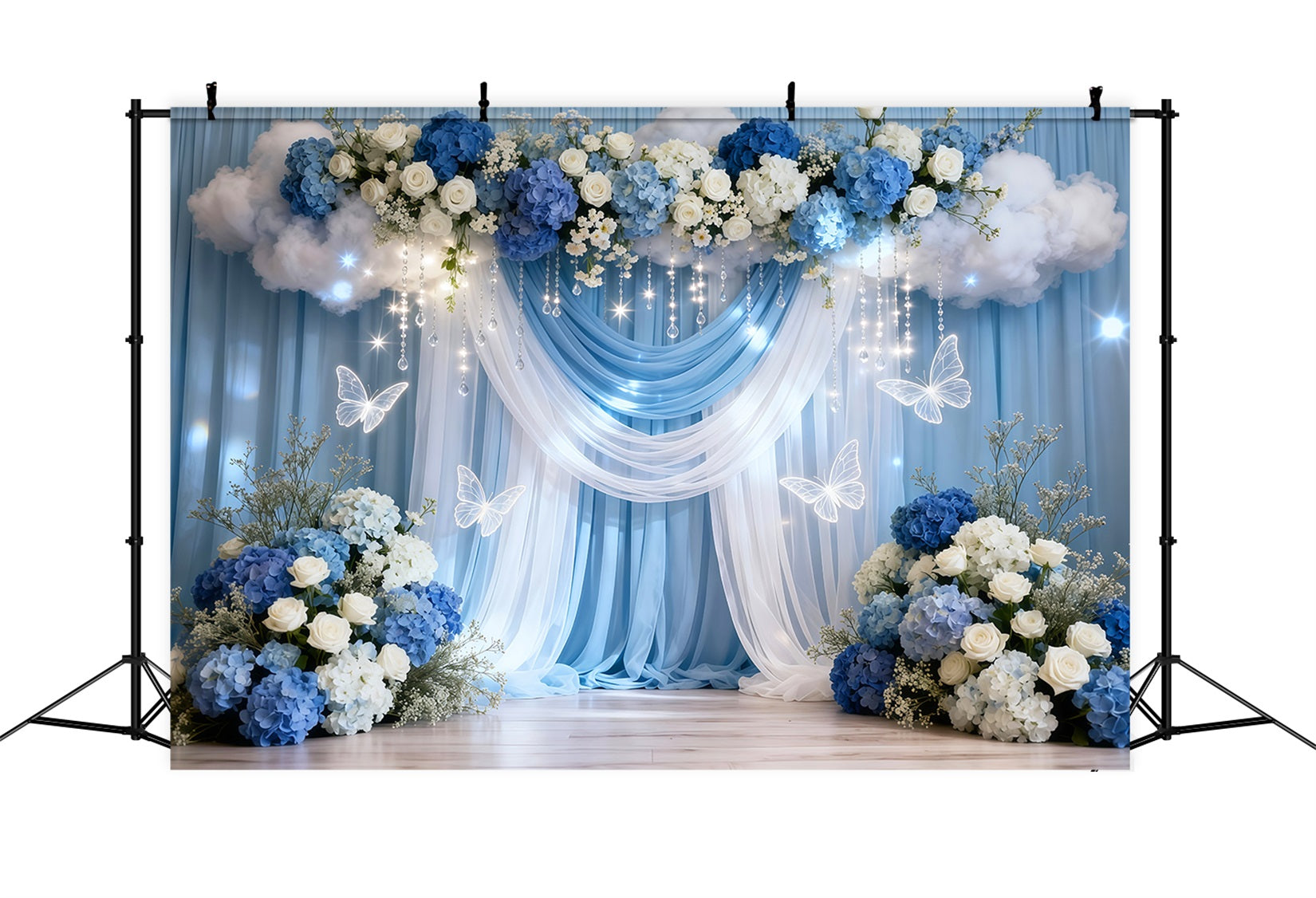 Schmetterlings-Hintergrund Blau-weißer Vorhang Wolkenblume Frühlings-Hintergrund LXX61-169