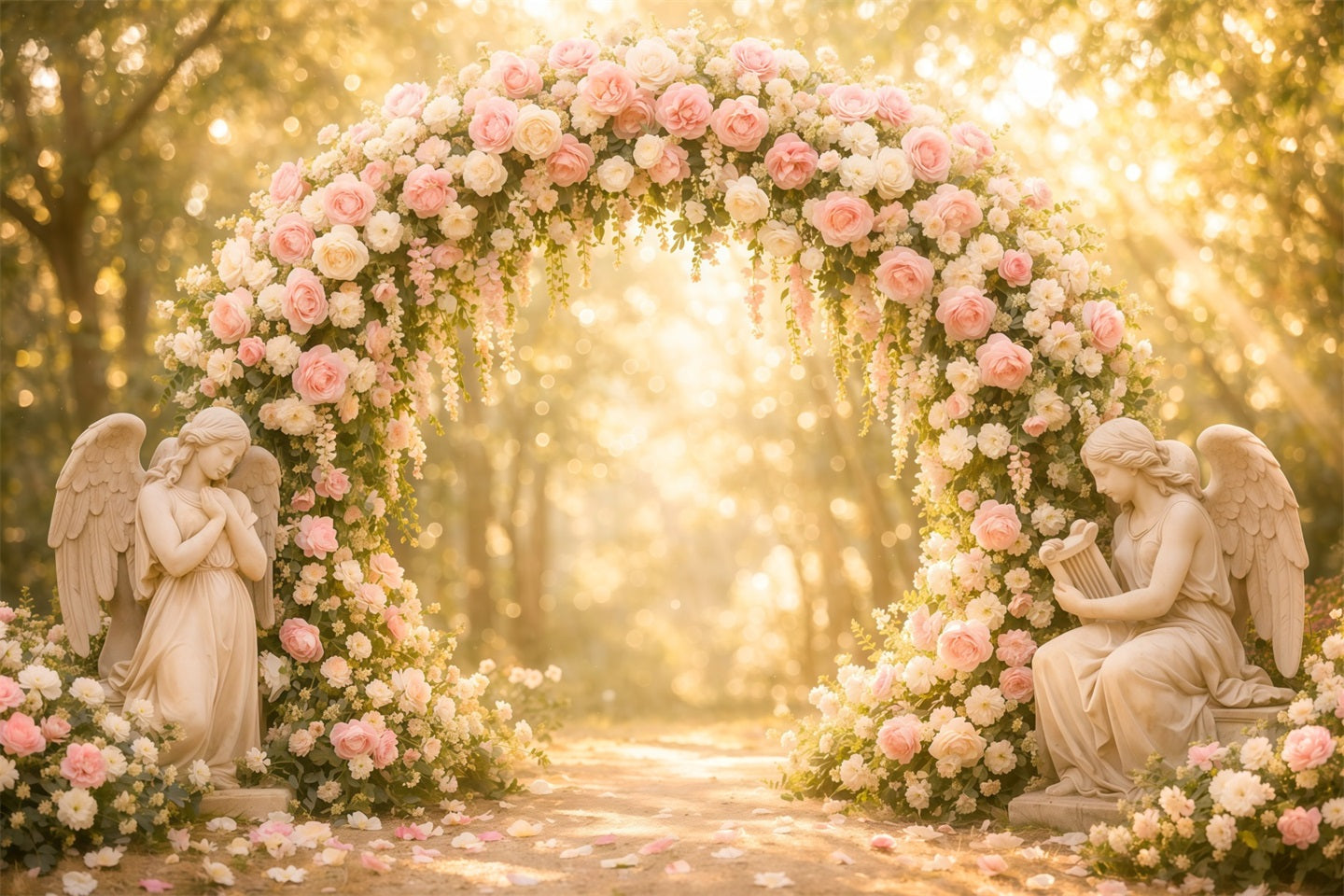 Garten-Fotohintergrund Blush Rose Engel Bogen Bokeh Blumenhintergründe LXX61-181