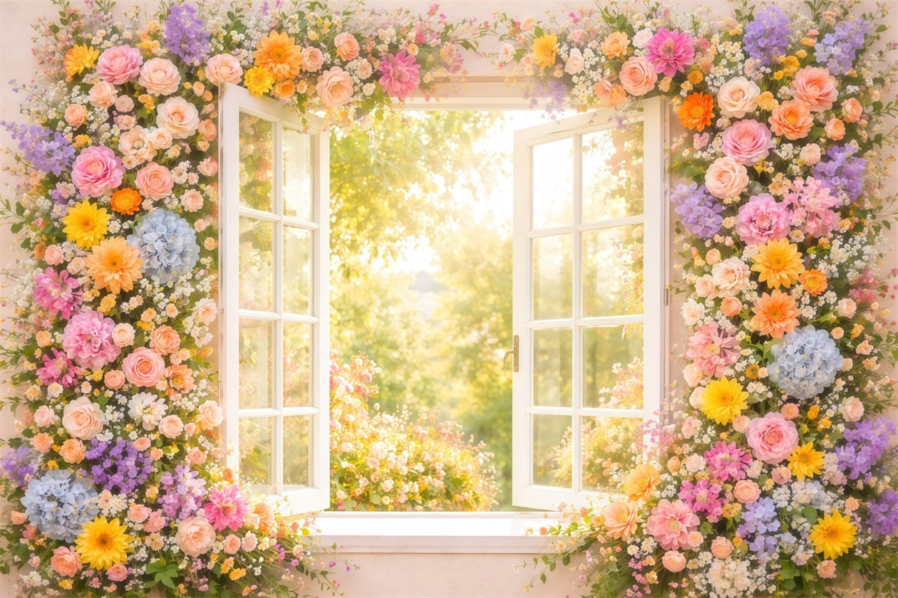 Wildblumen-Fotohintergrund Fenster Sonniger Garten Glanz Blumenhintergründe für die Fotografie LXX61-183