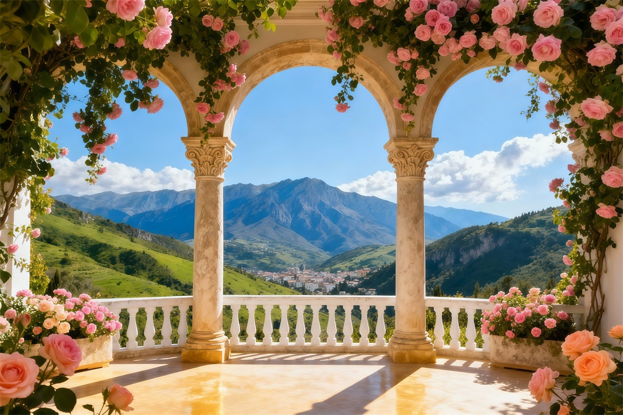 Gartenhintergründe Blüten-Säule Bergblick Blumenbogen-Hintergrund LXX61-190