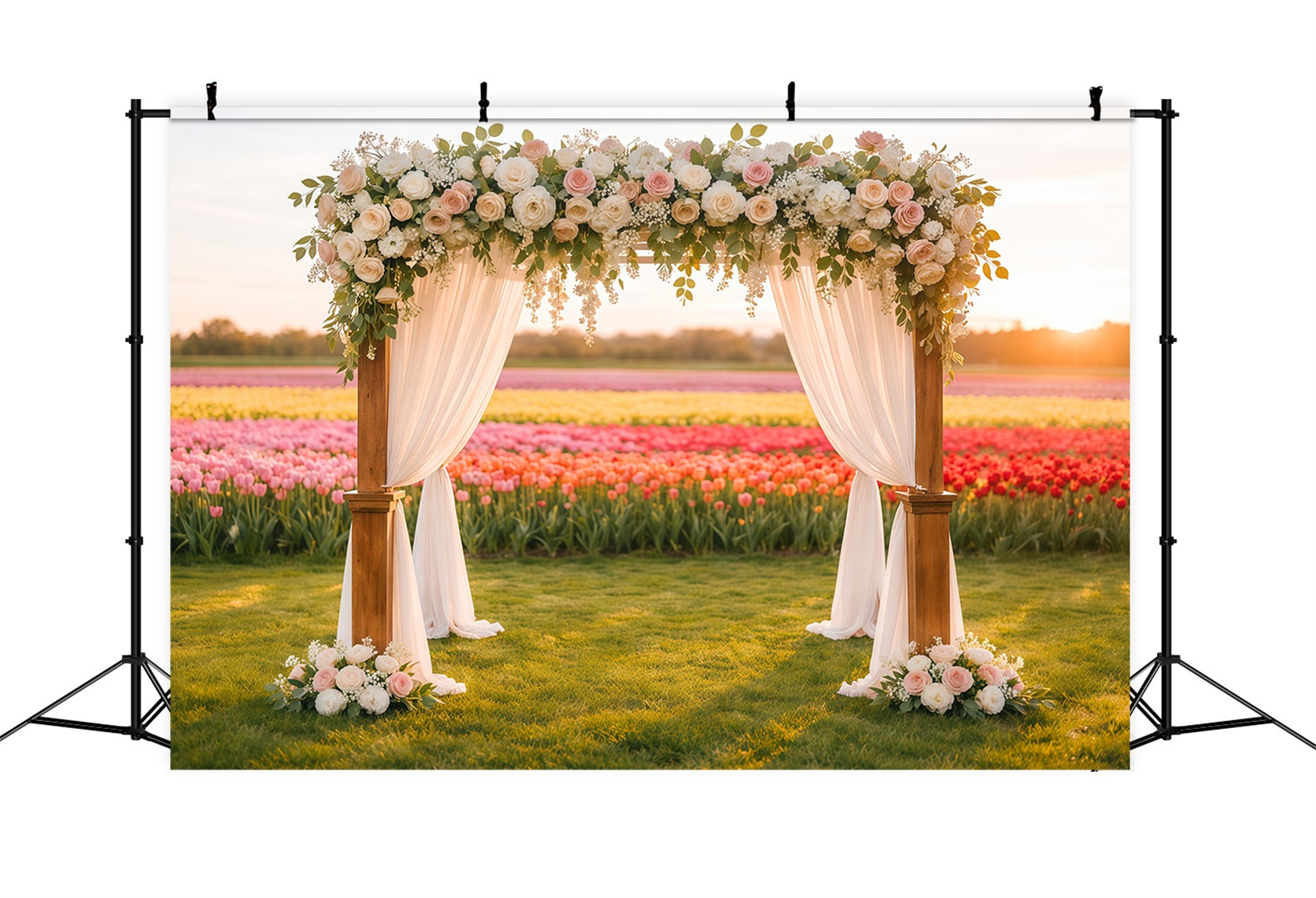 Tulpen-Hintergrund Blumenfeld Hochzeitsbogen Leuchtende Blumen-Foto-Hintergründe LXX61-195