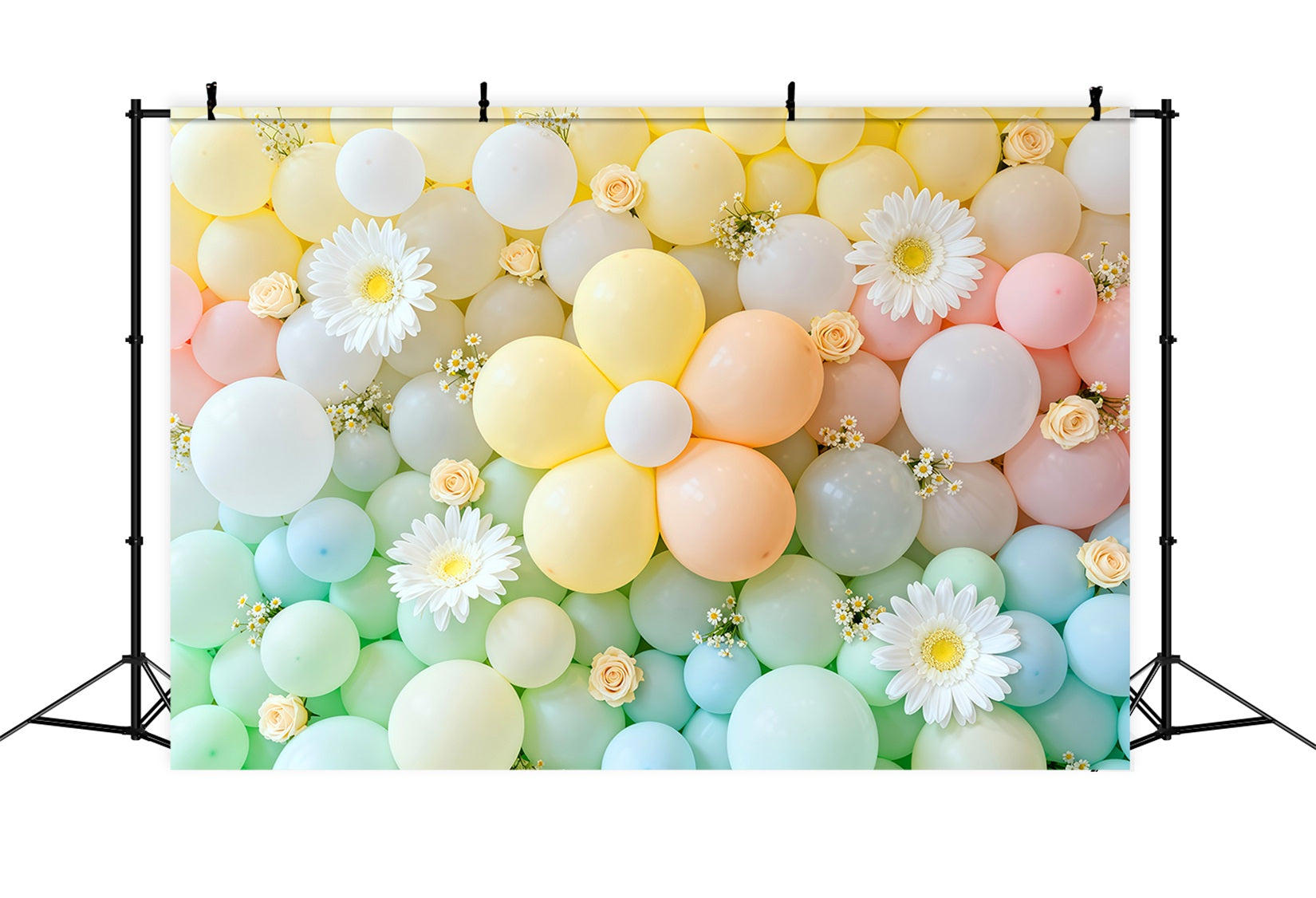 Gänseblümchen-Hintergrund Blumen Pastellfarbene Ballonwand Blumengirlanden-Hintergrund LXX61-197