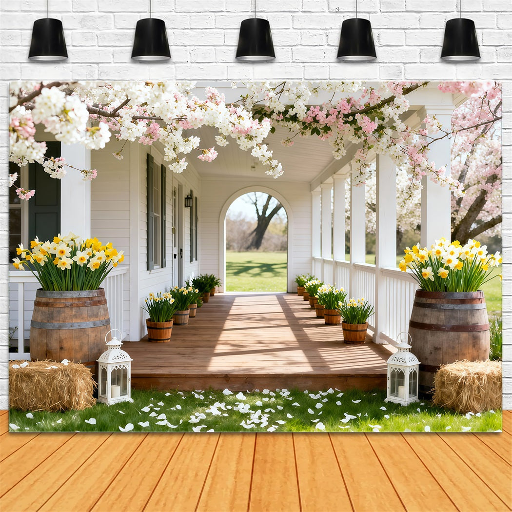 Narzissen-Hintergrund Kirschblüten-Veranda mit Blumenhintergrund für Fotos LXX61-203