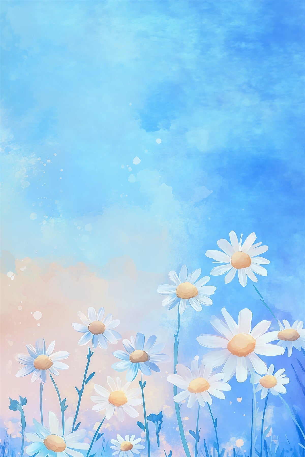 Gänseblümchen-Fotohintergrund Aquarellblumen Himmelspinsel Blumenfotografie-Hintergründe LXX61-207