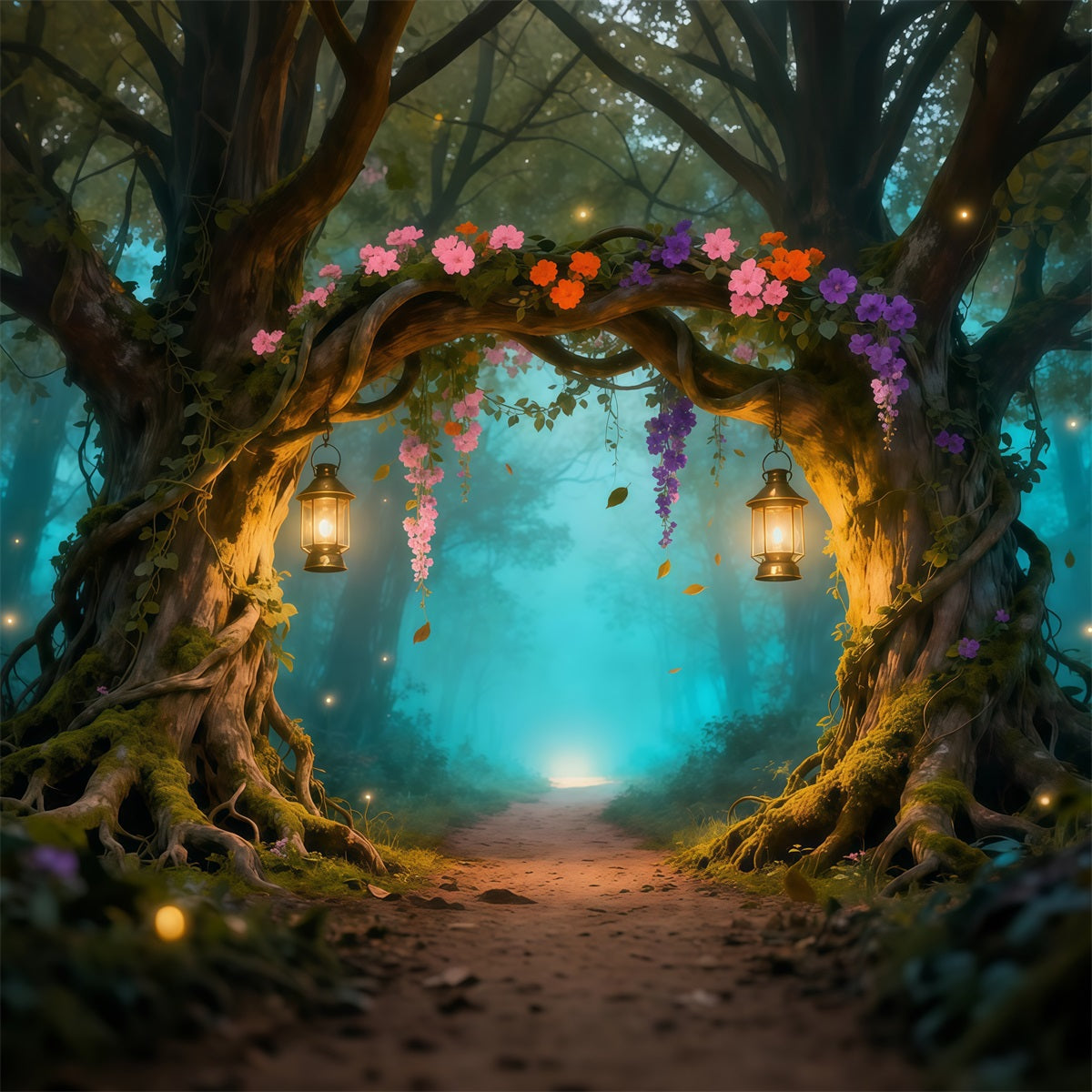 Verzauberter Garten-Fotohintergrund Verzauberter Wald Laternenbogen Blumenstoff-Hintergrund LXX61-211