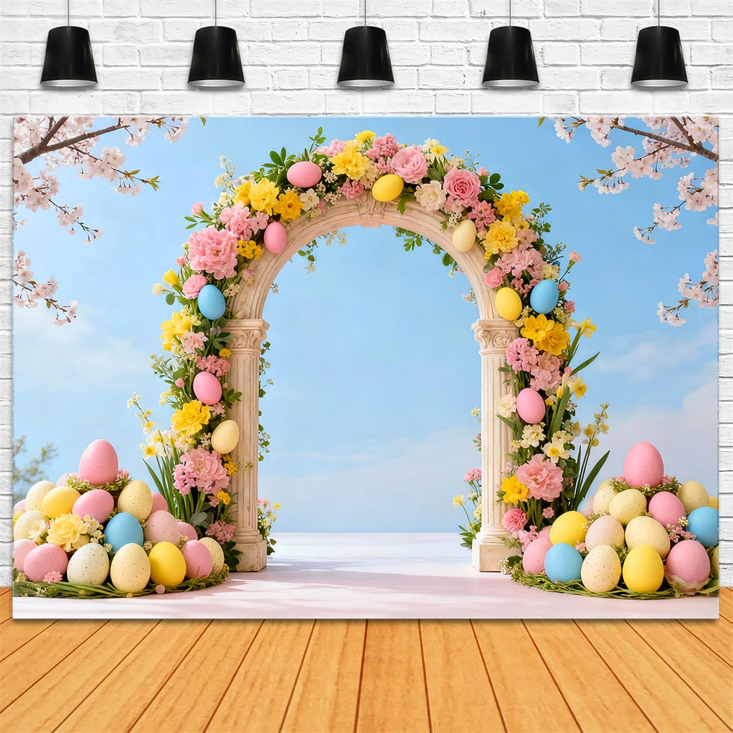 Osterei-Hintergrund Frühlings-Kirschblüten-Blumenbogen Fotohintergründe Ostern LXX61-36