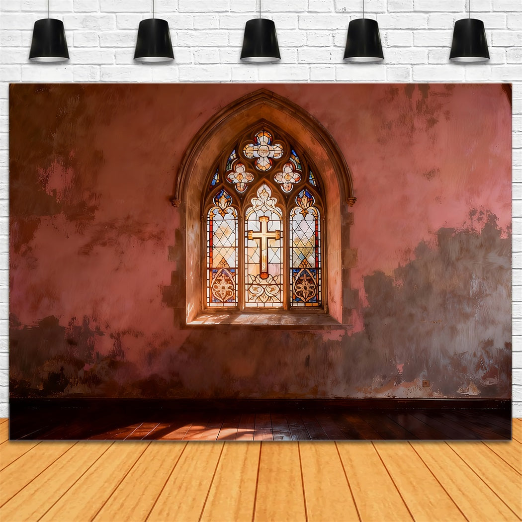 Kirche Oster-Fotohintergrundideen Kirche Buntglasfenster Kreuz 10x10 Oster-Hintergründe LXX61-41