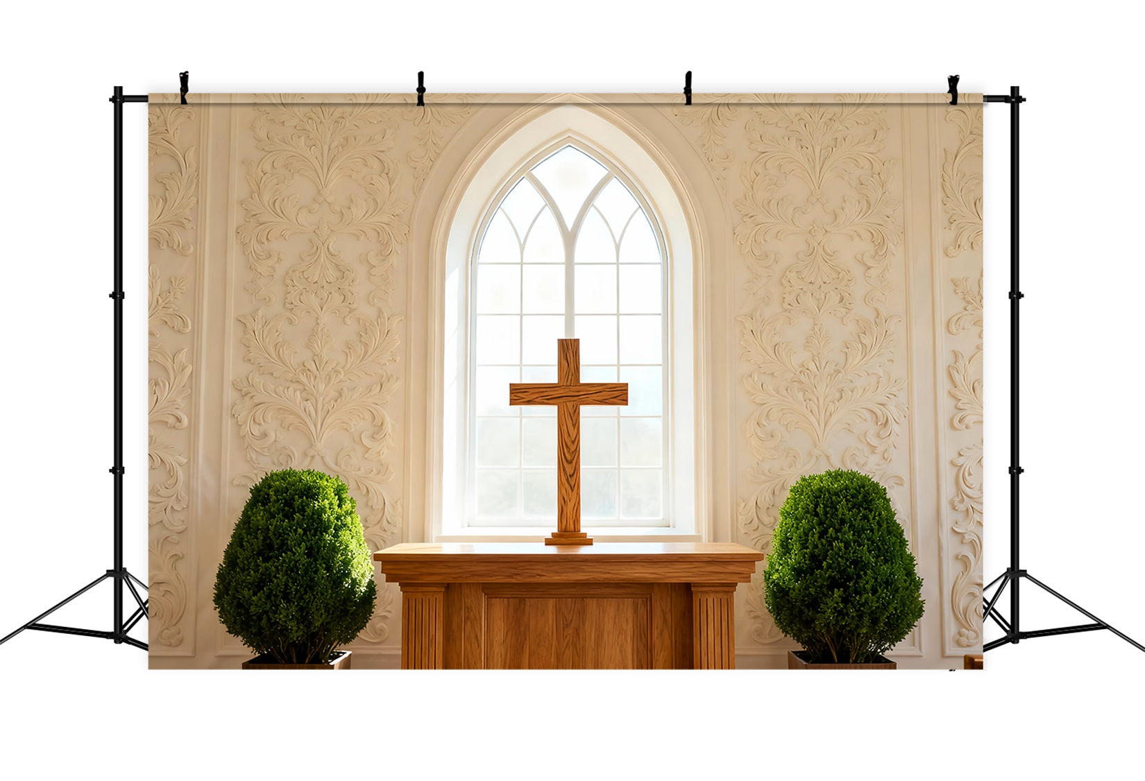 Kirchen-Osterhintergrund Klassisches Altarkreuz Bogenfenster Osterhintergrund 10x10 LXX61-44