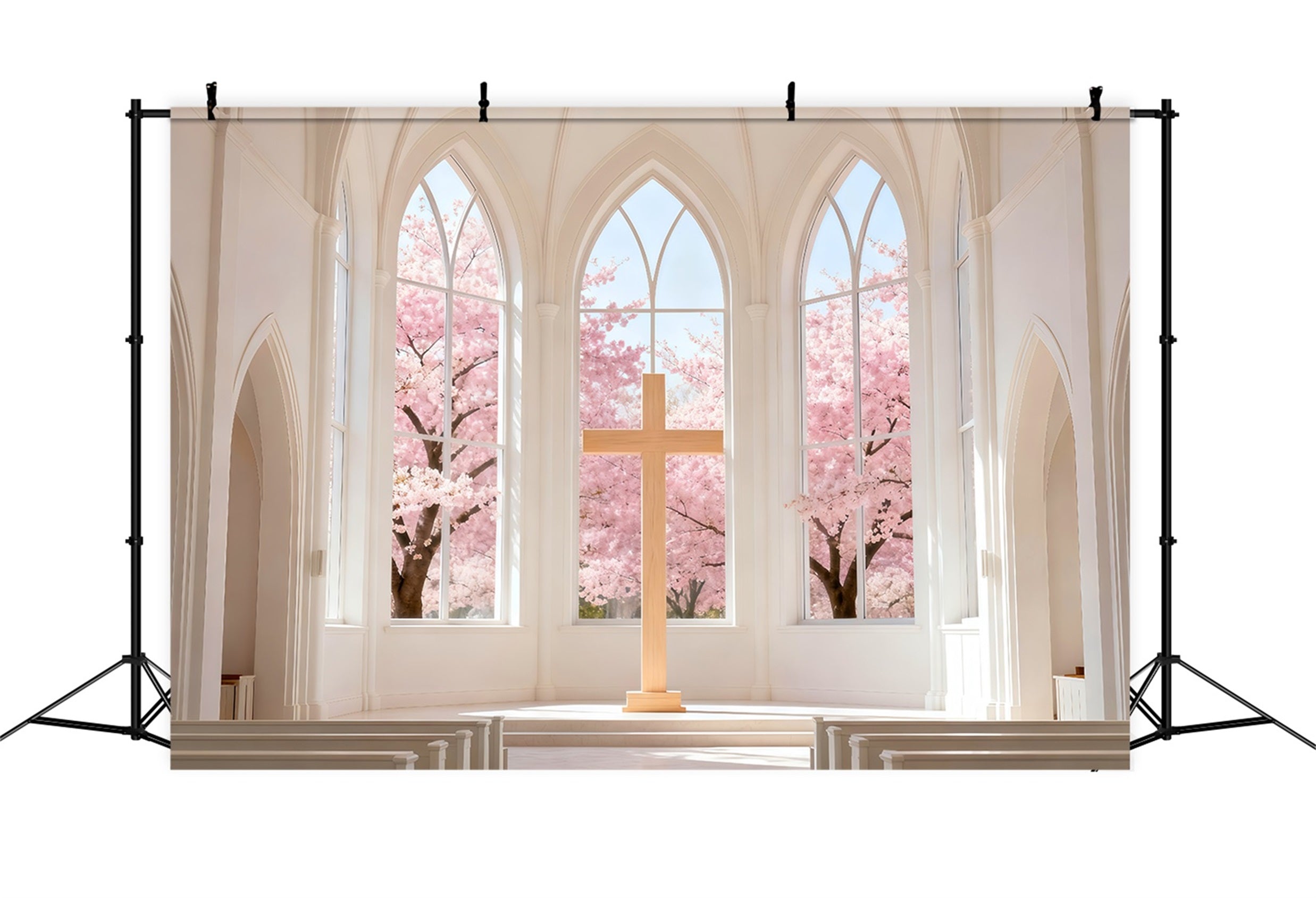 Kirchen-Osterhintergrund Kirschblütenkapelle Kreuz Einfache Osterhintergründe LXX61-46