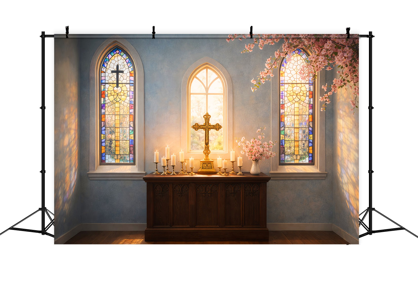 Ideen für Osterhintergründe für Kirchen Sonnendurchflutetes Buntglas Kreuz Oster-Hintergründe LXX61-47