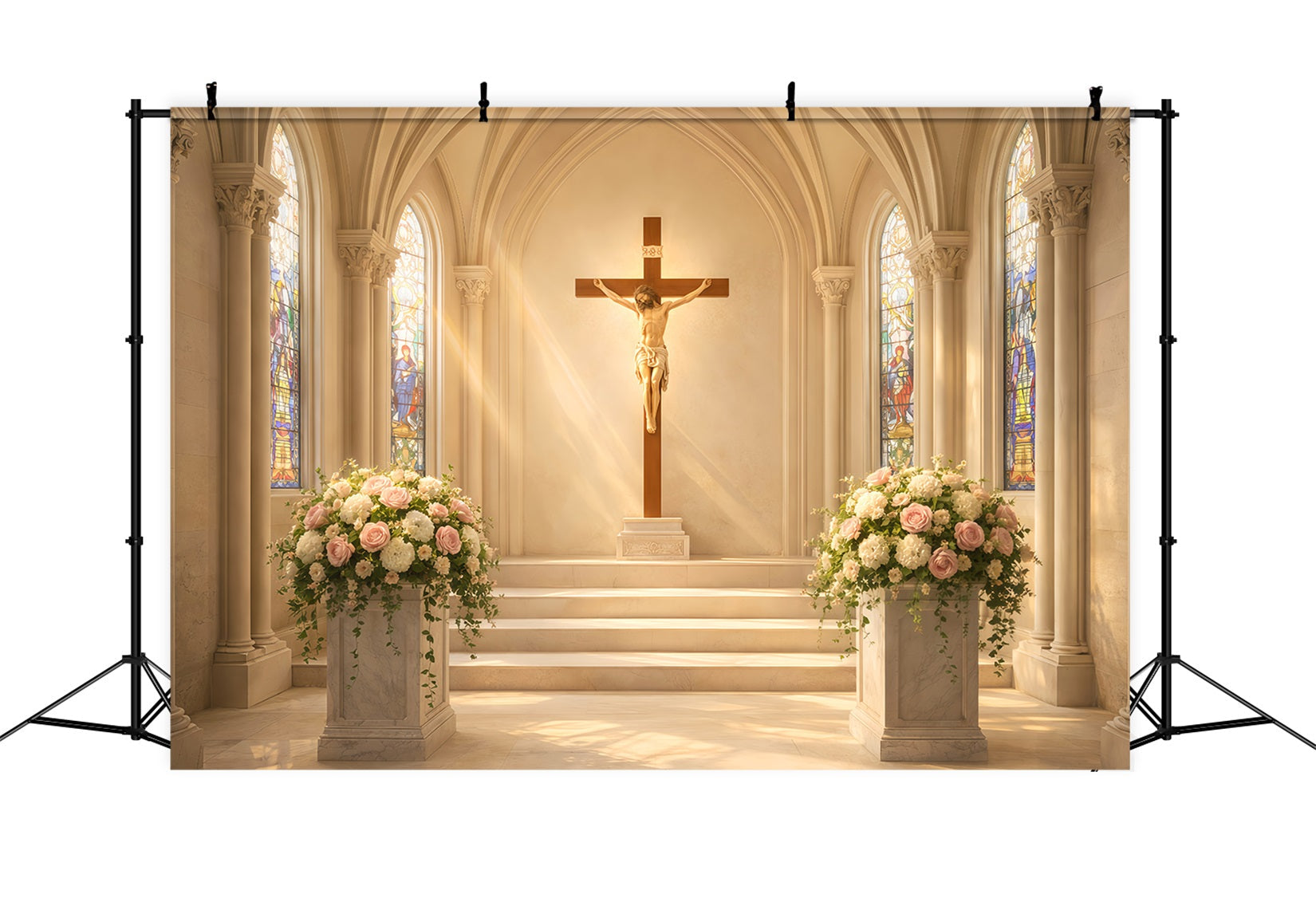 Ideen für Oster-Fotohintergründe für Kirchen Blumenkruzifix Kathedrale Lichtideen für Ostern LXX61-48