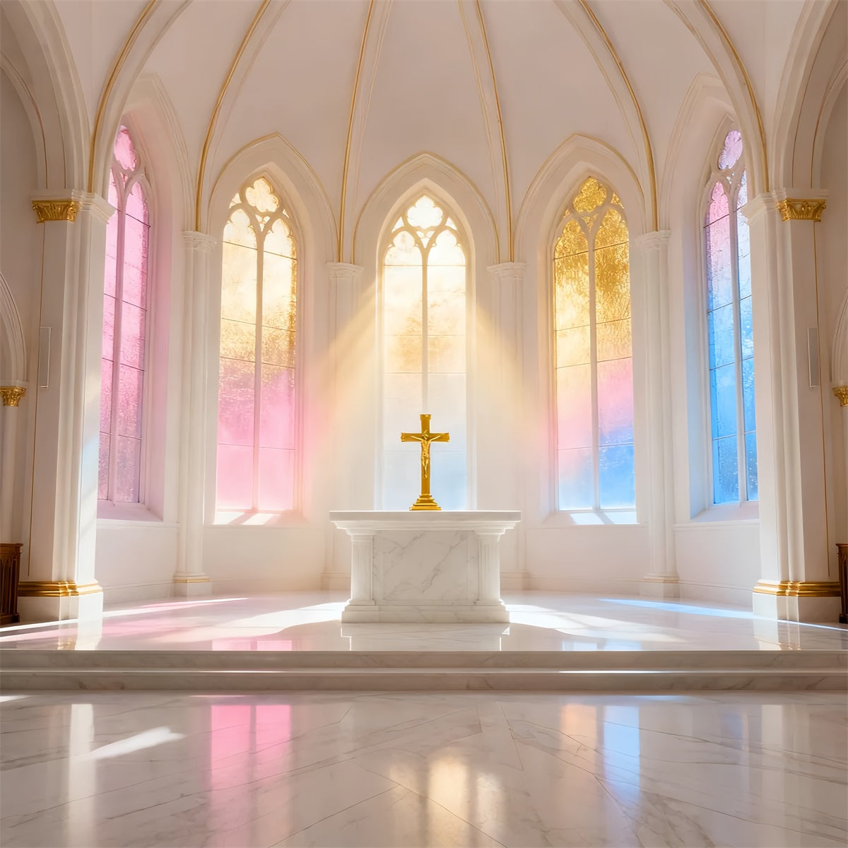 Ideen für Oster-Fotohintergründe für Kirchen Pastellfarbenes strahlendes Kirchenkreuz Osterhintergrund 8x8 LXX61-49