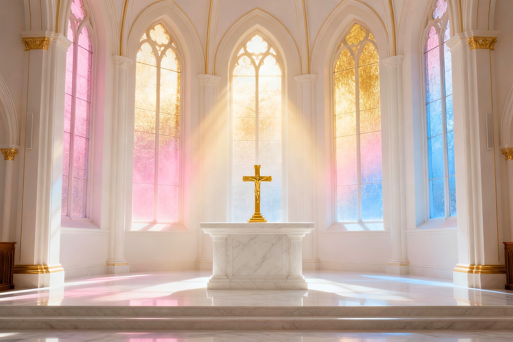 Ideen für Oster-Fotohintergründe für Kirchen Pastellfarbenes strahlendes Kirchenkreuz Osterhintergrund 8x8 LXX61-49