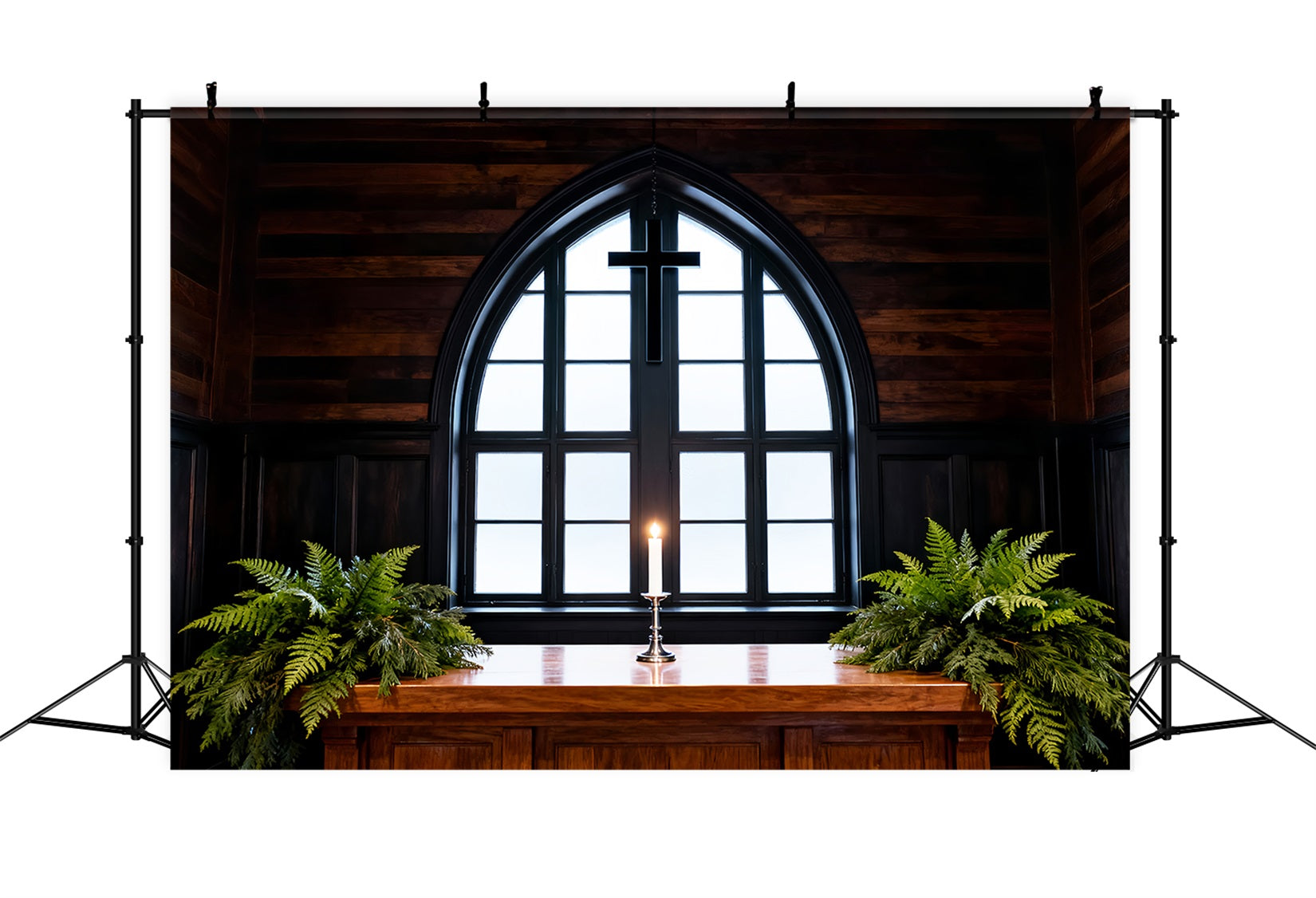 Oster-Fotohintergrund Kirche Rustikale Kapelle Kreuz Kerzenlicht Osterhintergrund Hintergründe LXX61-59