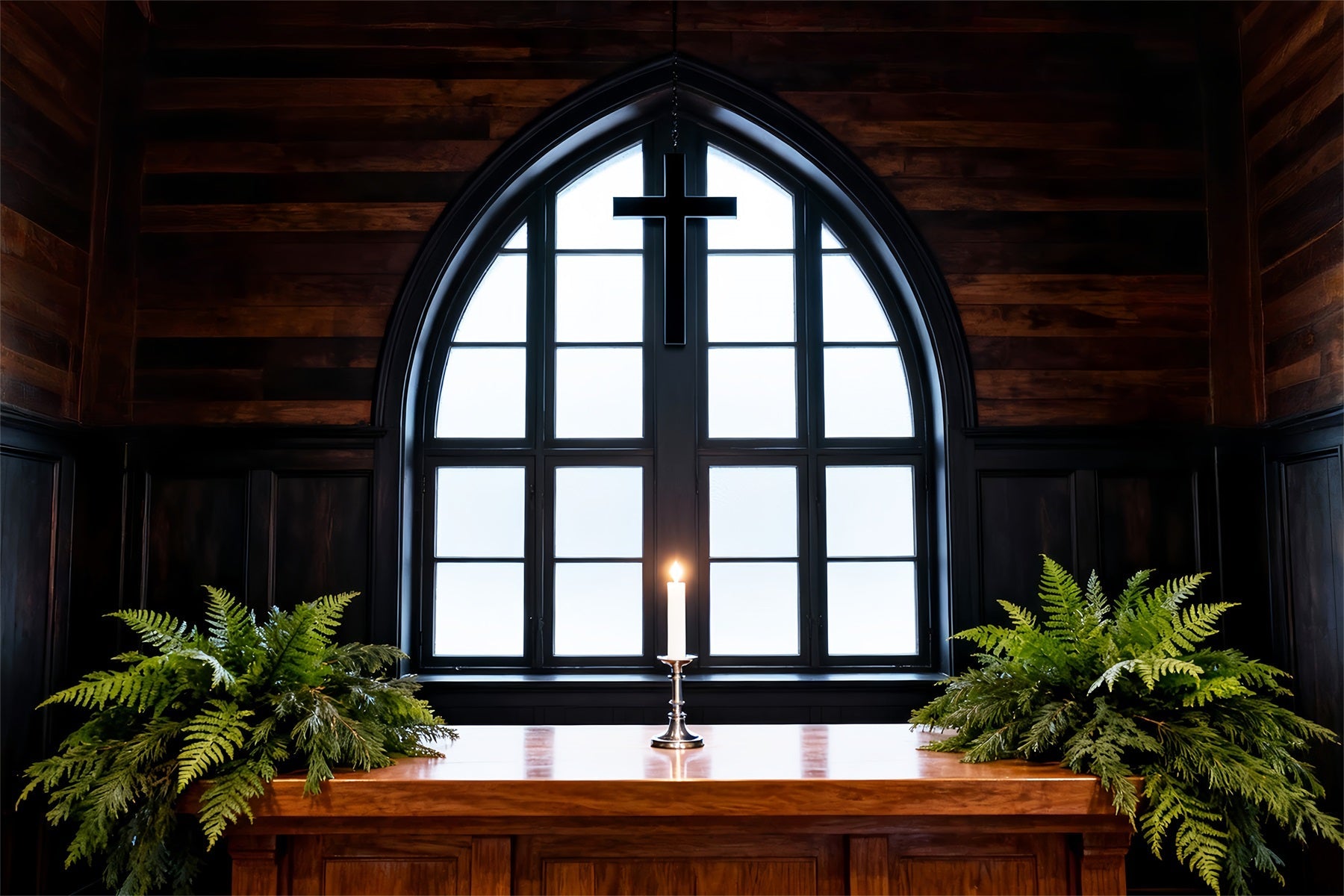 Oster-Fotohintergrund Kirche Rustikale Kapelle Kreuz Kerzenlicht Osterhintergrund Hintergründe LXX61-59