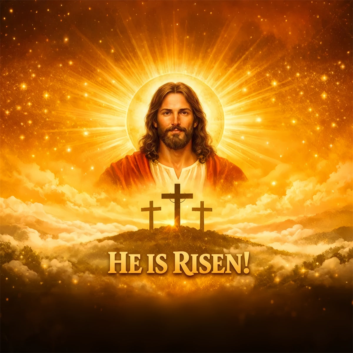 Religiöse Oster-Kulissen Auferstandener Christus Goldene Herrlichkeit Oster-Kulissenbilder LXX61-62