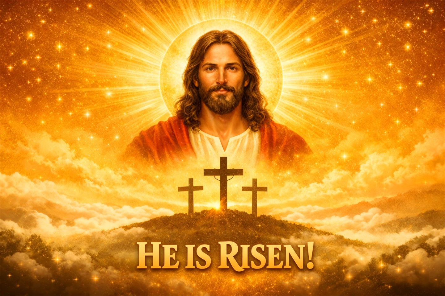 Religiöse Oster-Kulissen Auferstandener Christus Goldene Herrlichkeit Oster-Kulissenbilder LXX61-62