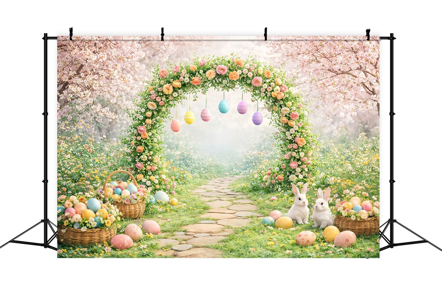 Hintergründe für Osterbühnen Blühender Gartenbogen Hasen-Eier Fotoshooting mit Osterhintergrund LXX61-67