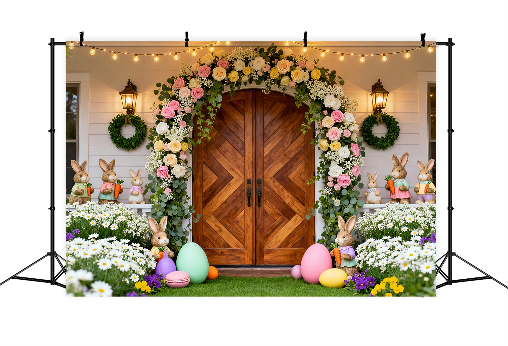 Osterhasen-Hintergründe Pastellfarbene Blumen-Fensterkränze Ideen für Oster-Hintergründe LXX61-72