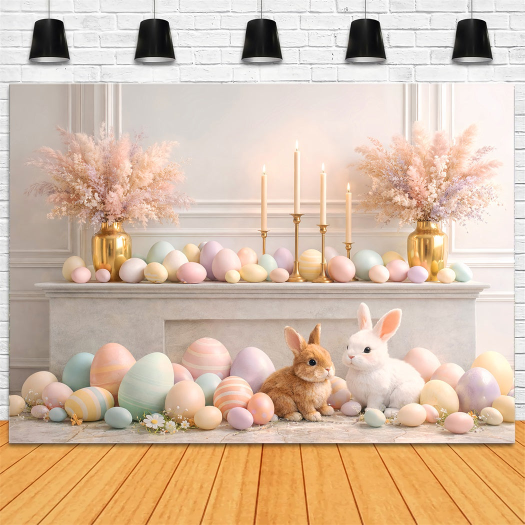 Ostereier-Hintergrund Eleganter Kaminsims Hase Retro-Wand Oster-Hintergrund Foto LXX61-86