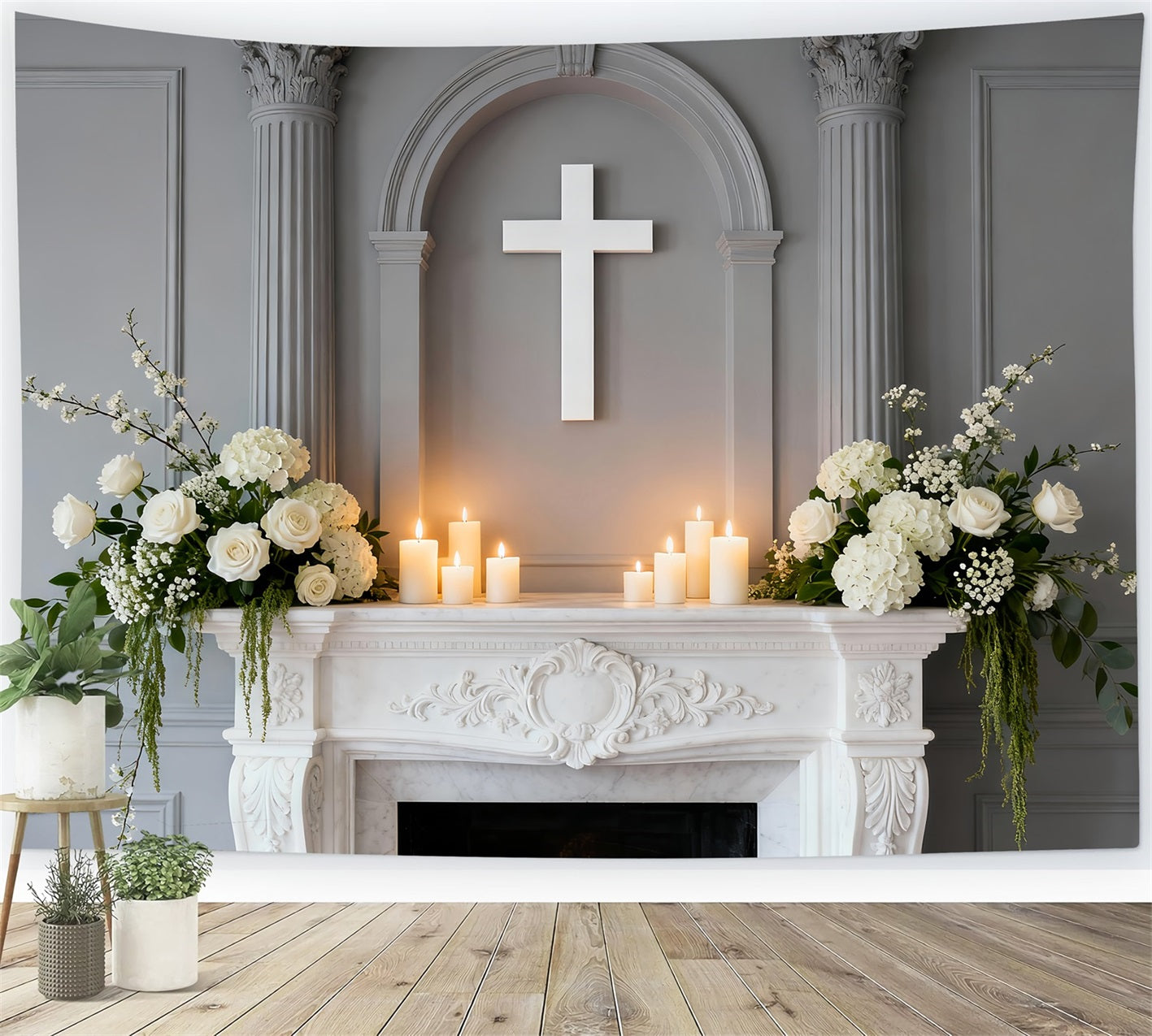 Kirchenhintergrund für Ostern Eleganter Altar Weißes Kreuz Fotografie-Hintergründe für Ostern LXX61-89