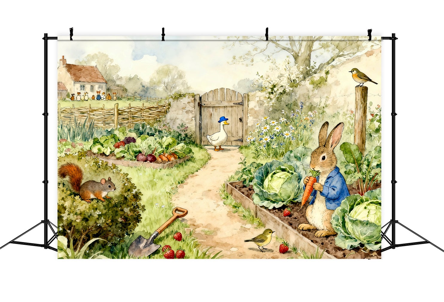Peter Rabbit Fotografie-Hintergrund Märchenbuch Garten Hase Ernte Ostern Hintergrund Foto LXX61-90