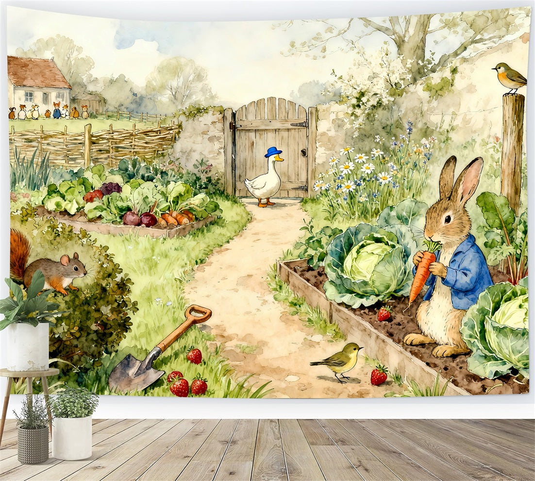 Peter Rabbit Fotografie-Hintergrund Märchenbuch Garten Hase Ernte Ostern Hintergrund Foto LXX61-90