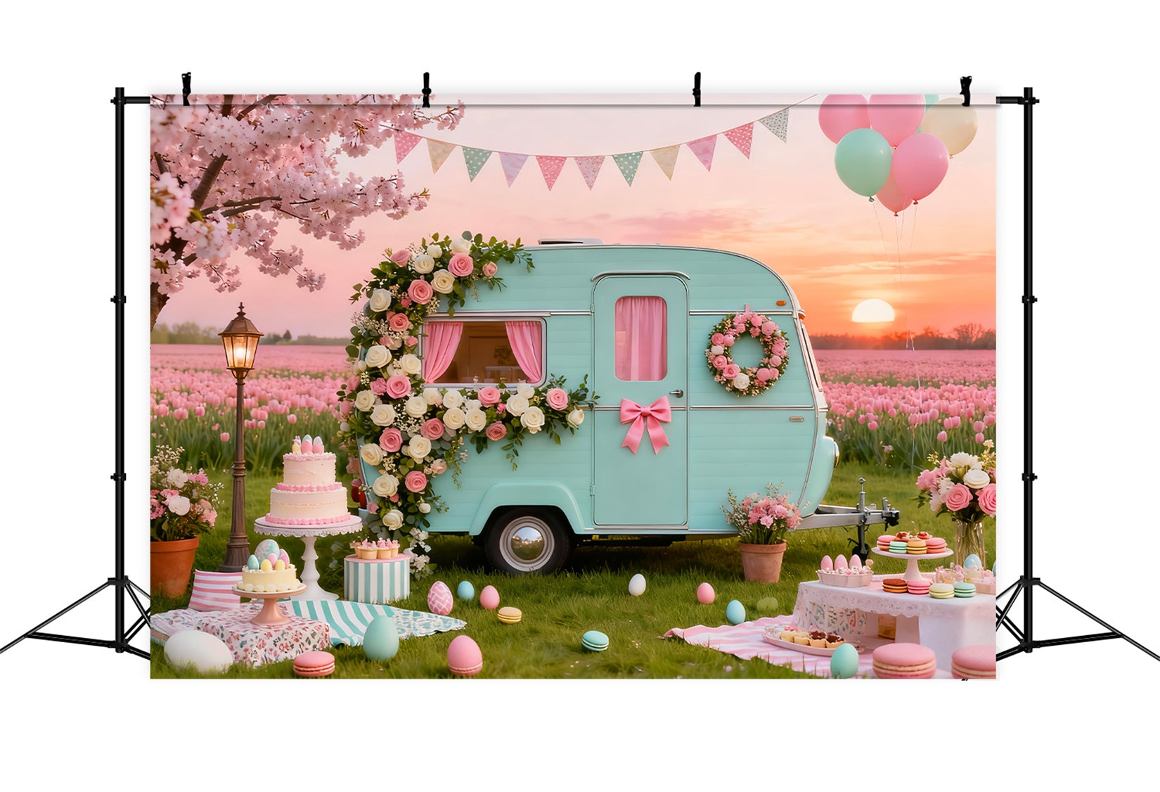 Eier-Hintergrund Vintage Blumen Caravan Picknick Hintergrundideen für Osterbilder LXX61-91