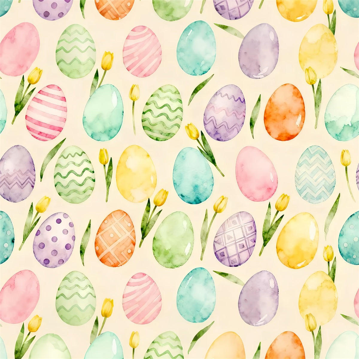 Hintergrund mit Eiern, Aquarell, Pastellfarben, Tulpenmuster, Ostern LXX61-92