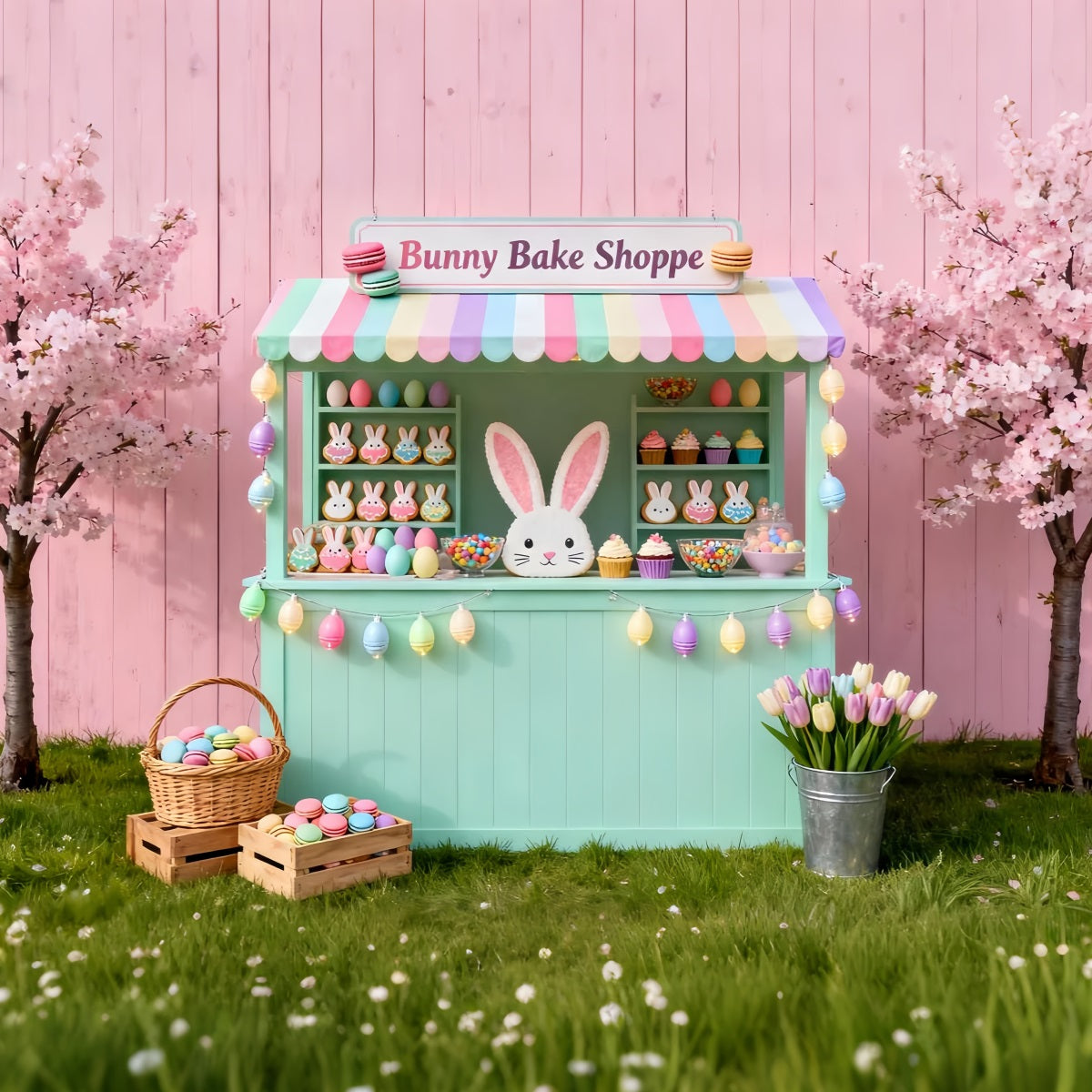 Hintergrund mit Hasen, Bäckerei, Dessertstand, Ostern, Fotohintergrund LXX61-93