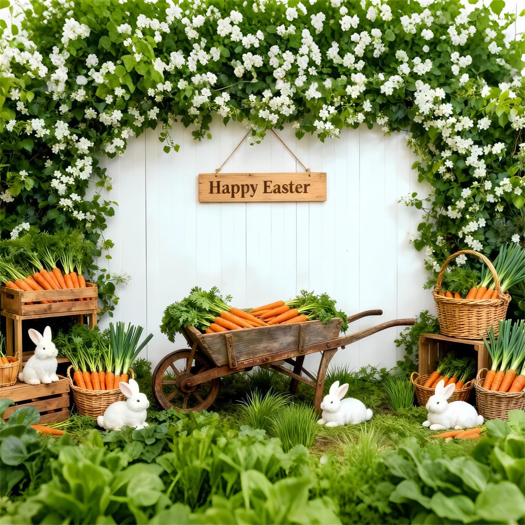 Karotten-Hintergrund Frühlingsgarten Wildblumen-Hase Oster-Fotohintergründe LXX61-99