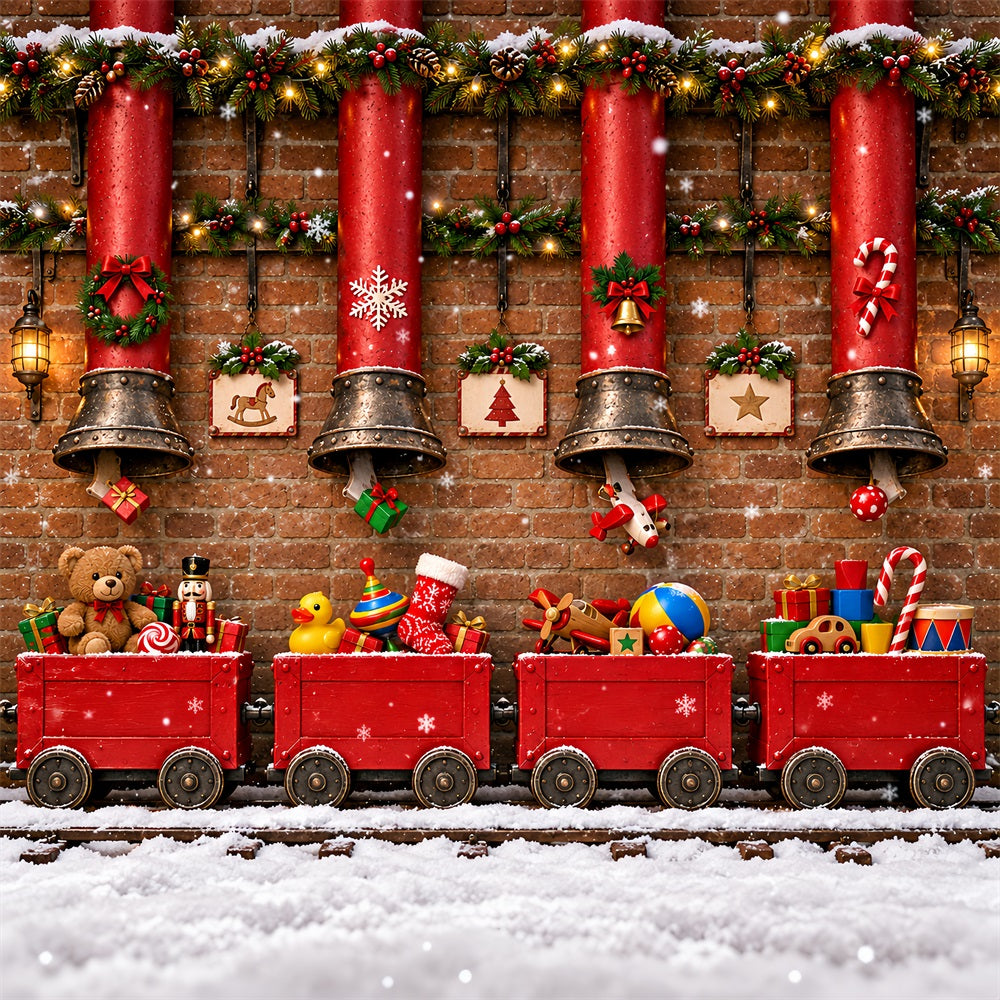 Weihnachtlicher Fotohintergrund Spielzeugeisenbahn Hängende Glocken LXX610-152
