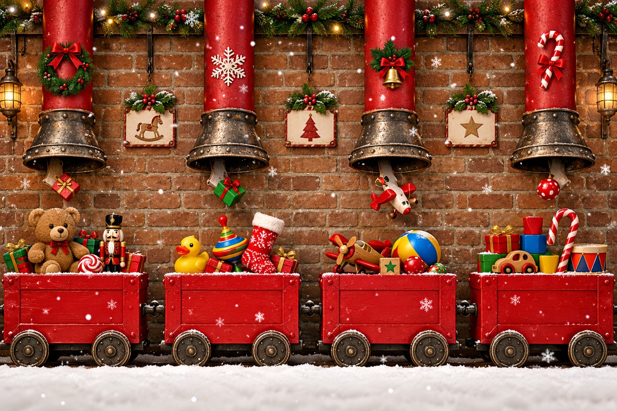 Weihnachtlicher Fotohintergrund Spielzeugeisenbahn Hängende Glocken LXX610-152