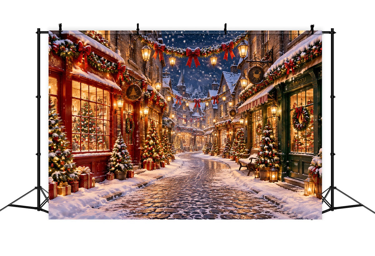Weihnachtsdorf-Hintergrund Verschneite Laternenstraße LXX610-153