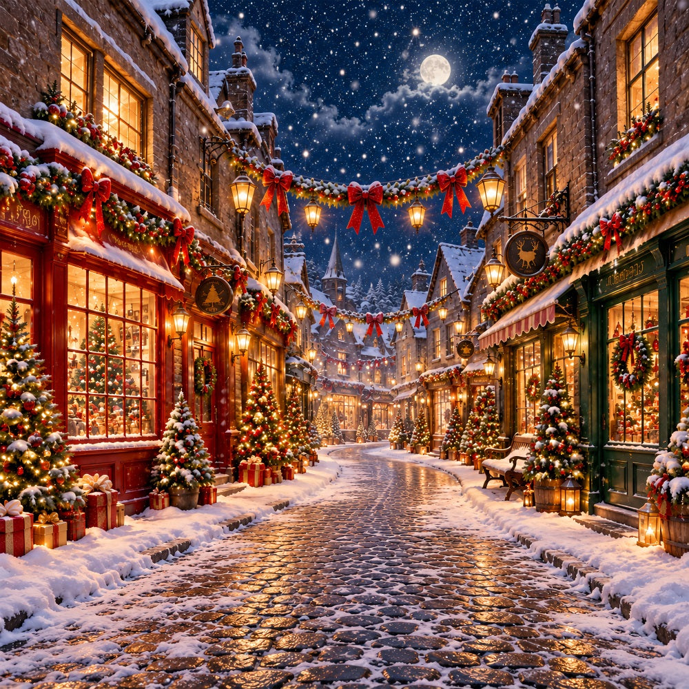 Weihnachtsdorf-Hintergrund Verschneite Laternenstraße LXX610-153