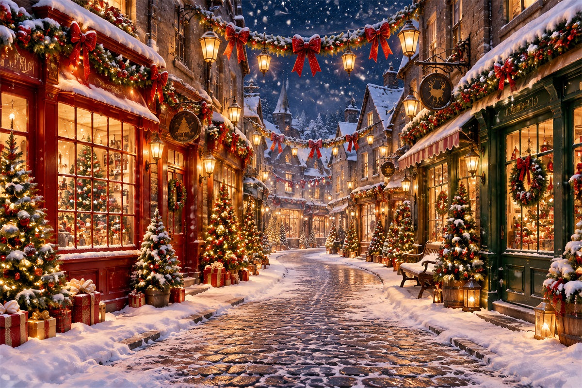 Weihnachtsdorf-Hintergrund Verschneite Laternenstraße LXX610-153