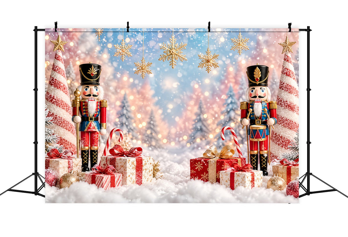 Weihnachtlicher Fotohintergrund Schneeflocken-Bokeh Geschenkauslage Nussknacker LXX610-156
