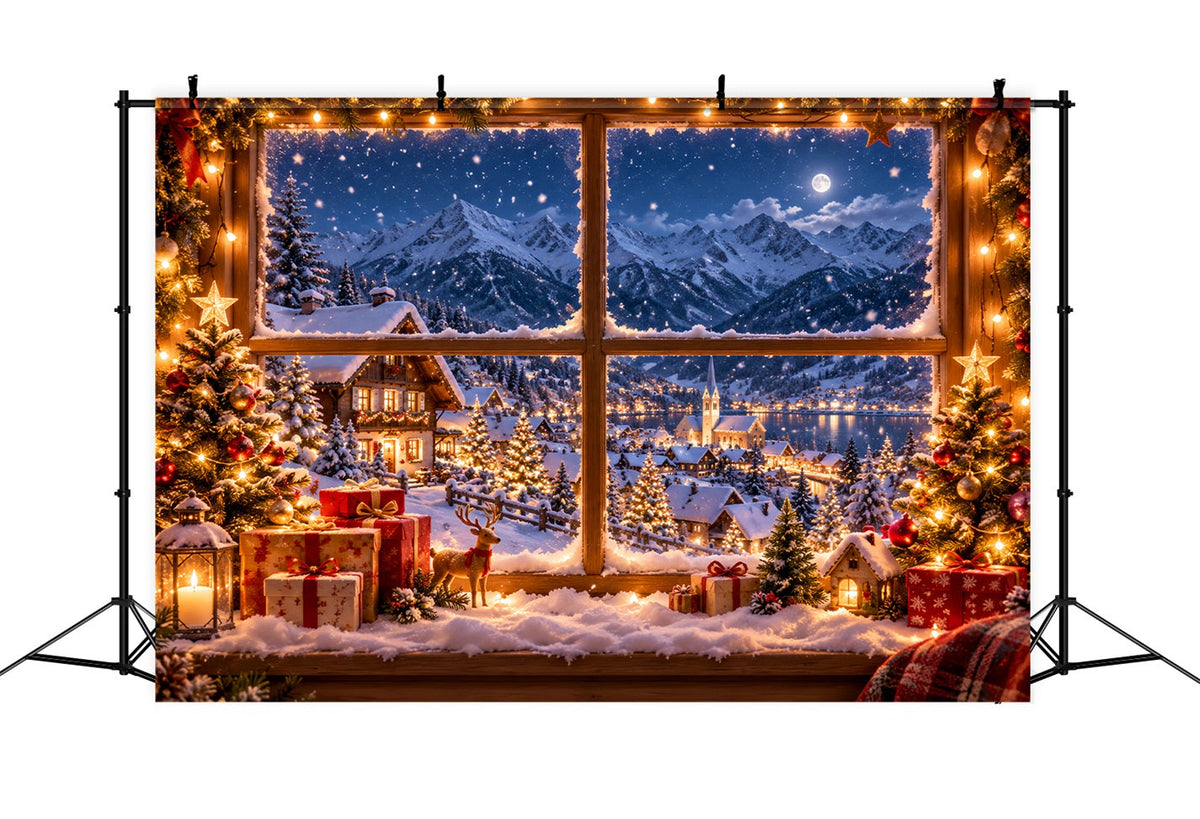 Winterlicher Weihnachtshintergrund Verschneites Alpenhausfenster LXX610-157