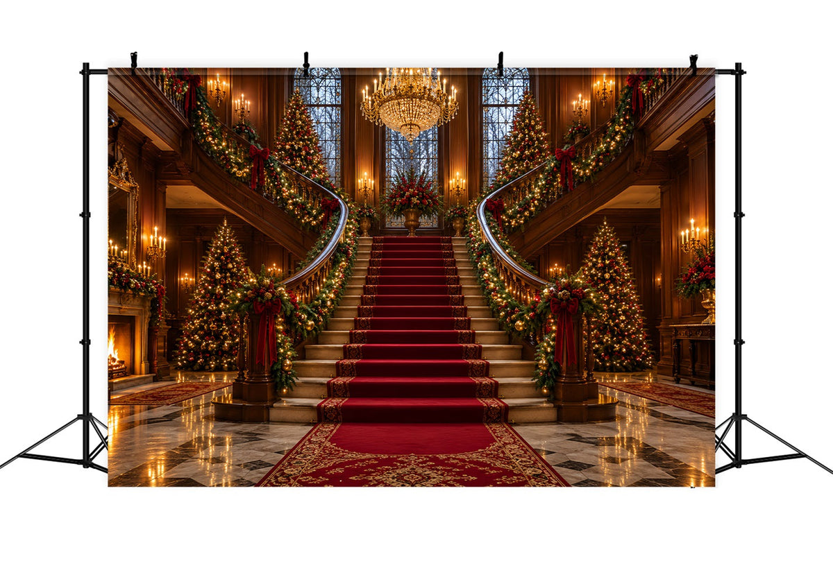 Weihnachtlicher Wohnzimmerhintergrund Prächtiger Kronleuchter Treppenhaus LXX610-158