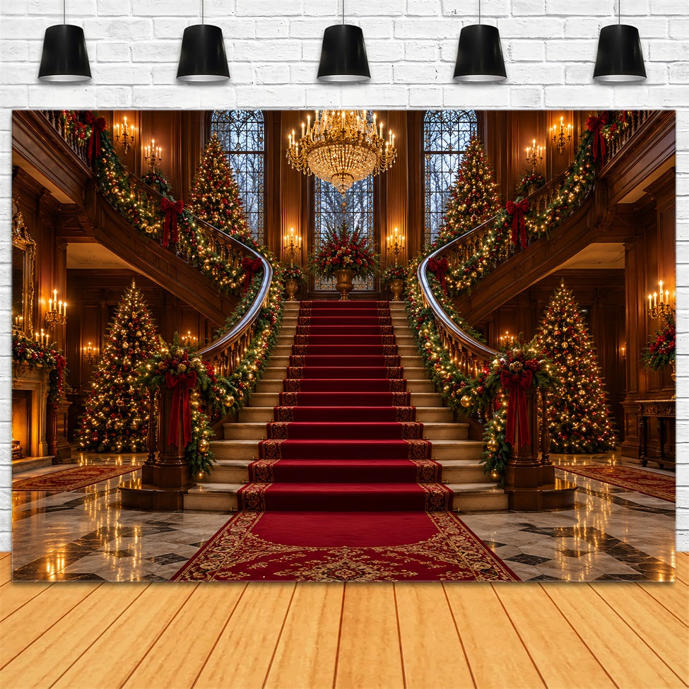 Weihnachtlicher Wohnzimmerhintergrund Prächtiger Kronleuchter Treppenhaus LXX610-158