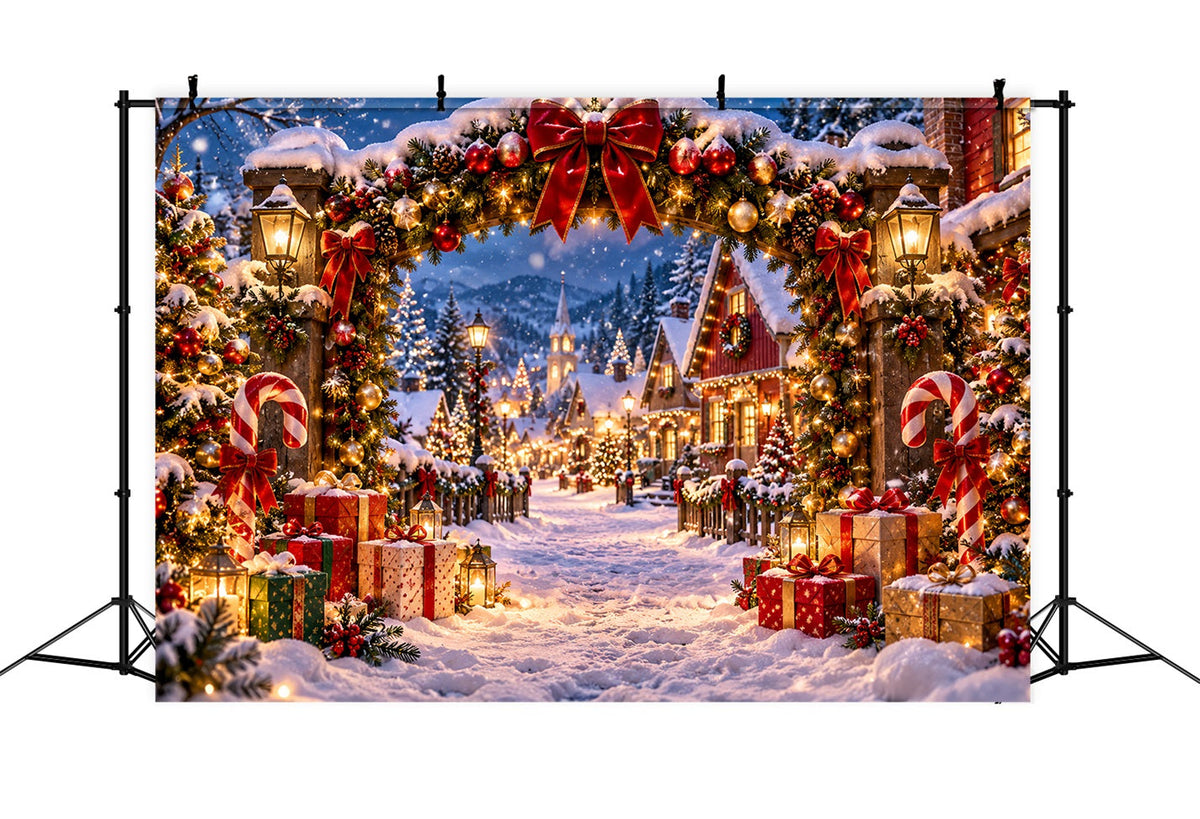 Weihnachtsdorf-Hintergrund Verschneites Zuckerstangentor LXX610-162