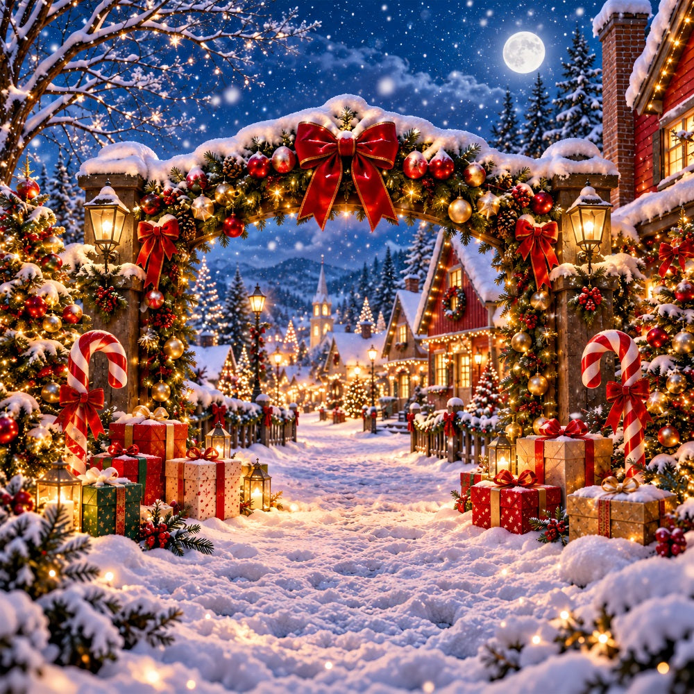 Weihnachtsdorf-Hintergrund Verschneites Zuckerstangentor LXX610-162