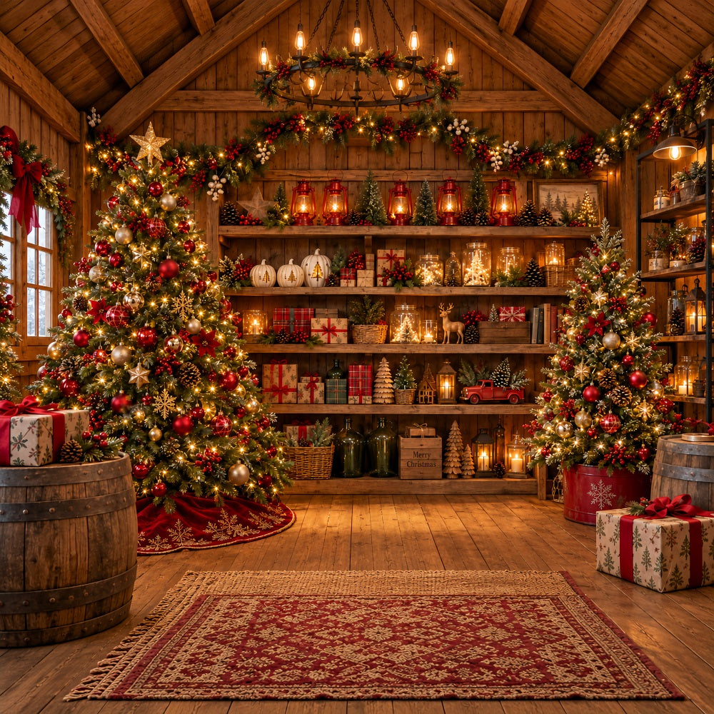Weihnachtsladen-Hintergrund Rustikale Festliche Holzregale LXX610-165