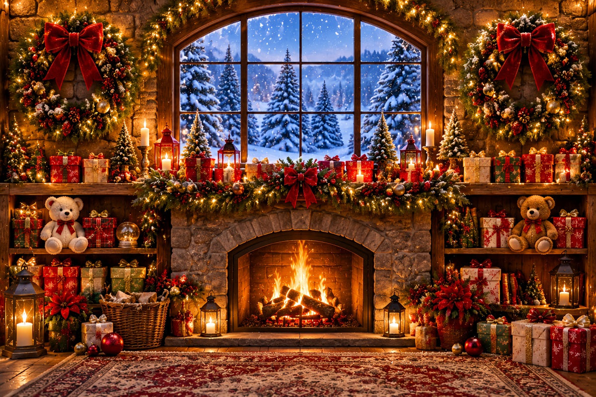Weihnachtsfenster-Hintergrund Grünes Flauschiges Süßigkeitenhaus LXX610-174